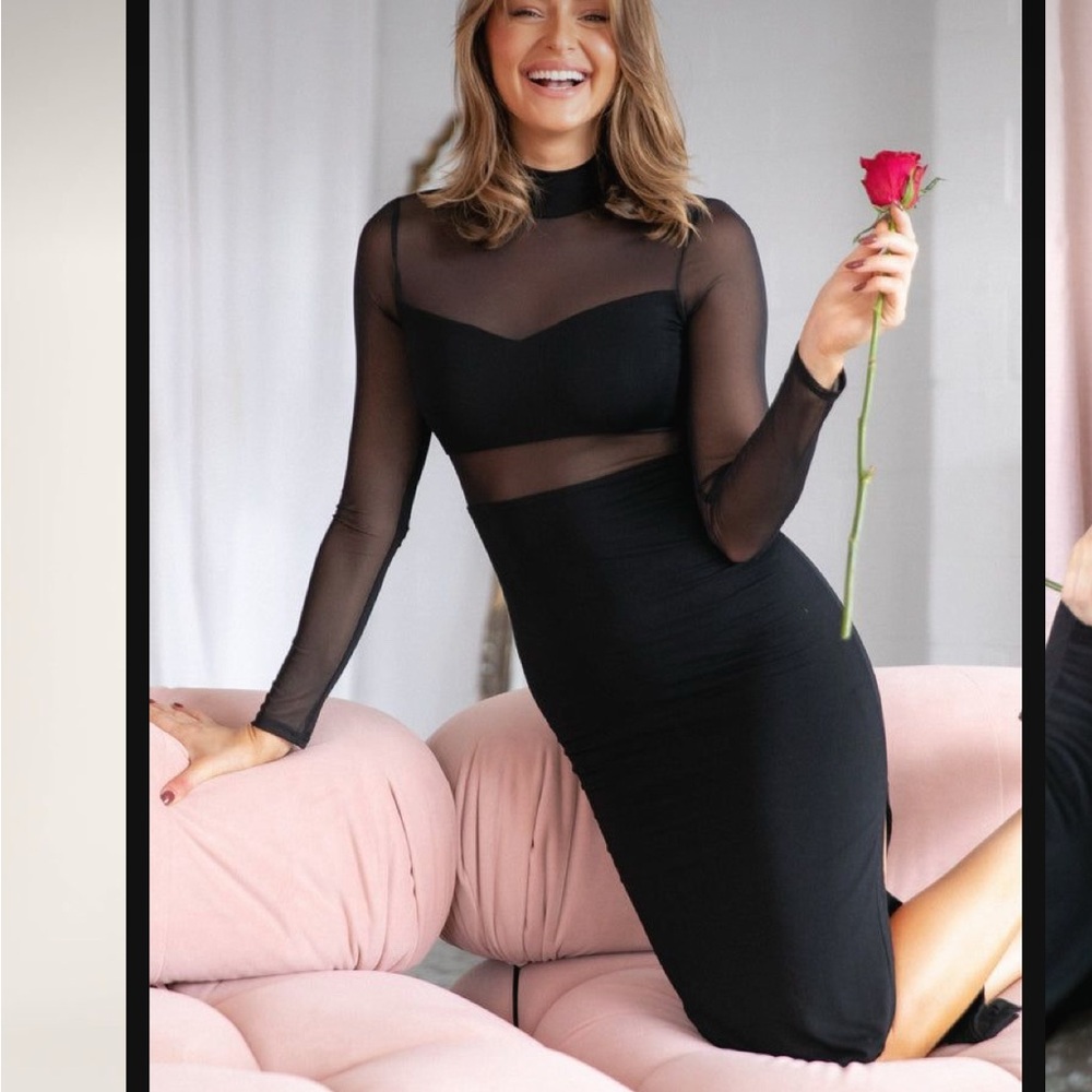 FARROW LONG SLEEVE MIDI DRESS - BLACK